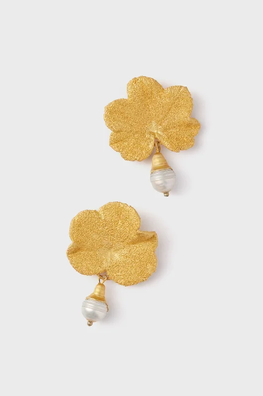 Shop Trending Jewelry With Exclusive Savings Gold Geranium Leaf and Pearls Studs
