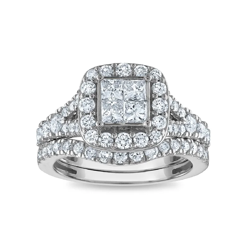 Shop Dazzling Rings, Earrings, And More At Special Discounts 1-1/2 CTW Diamond Halo Bridal Set Ring in 10KT White Gold Shop Dazzling Rings, Earrings, And More At Special Discounts 1-1/2 CTW Diamond Halo Bridal Set Ring in 10KT White Gold