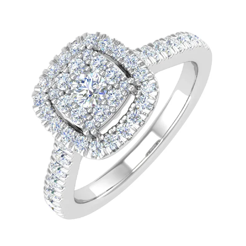 Unmissable Jewelry Sale – Shop Before It's Too Late 1/2 Carat Cushion Shape Halo Diamond Engagement Ring in Gold - IGI Certified