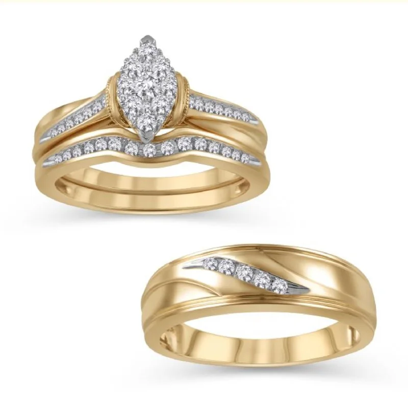 Exclusive Gemstone Jewelry Markdowns – Shop Now 1/2 CTW Diamond Wedding Trio Set in 14KT Yellow Gold
