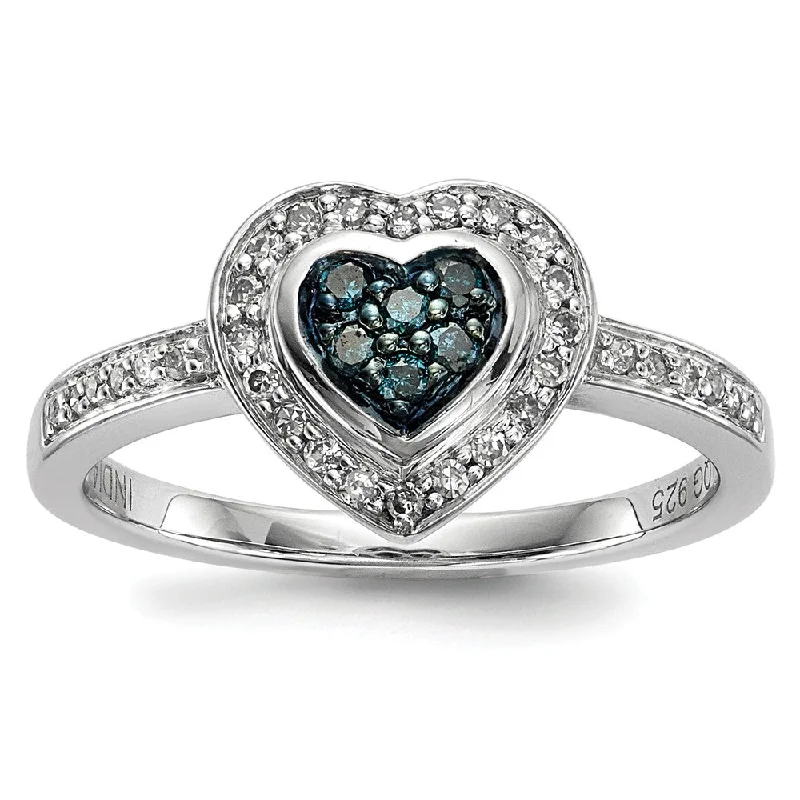 1/4 Ctw Blue & White Diamond Small Heart Ring in Sterling Silver