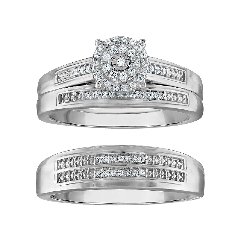Sparkle More For Less – Jewelry Sale Happening Now 1/5 CTW Diamond Halo Wedding Trio Set in 10KT White Gold