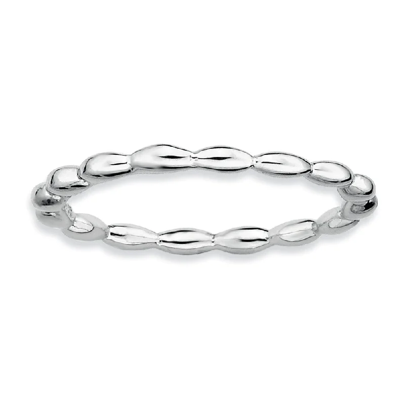 1.5mm Rhodium Plated Sterling Silver Stackable Rice Bead Band