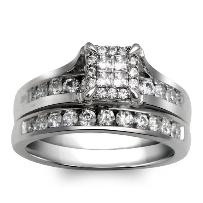 Chic And Stylish Jewelry At Exclusive Prices 1 CTW Diamond Halo Bridal Set Ring in 10KT White Gold