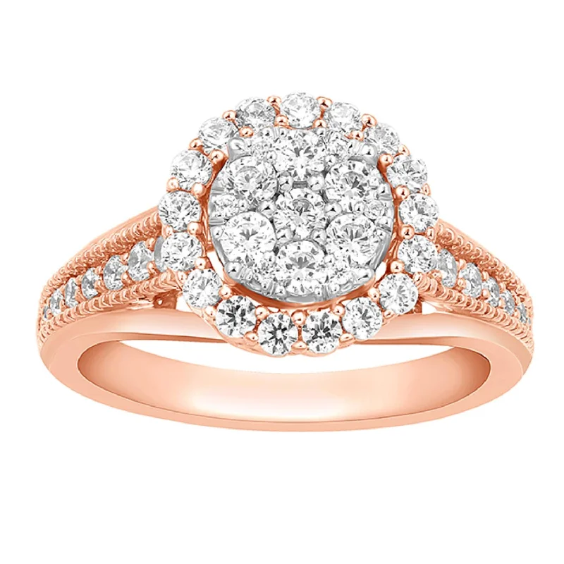 Handmade Pearl Jewelry For Timeless Elegance 1 CTW Diamond Halo Engagement Ring in 10KT Rose Gold Handmade Pearl Jewelry For Timeless Elegance 1 CTW Diamond Halo Engagement Ring in 10KT Rose Gold