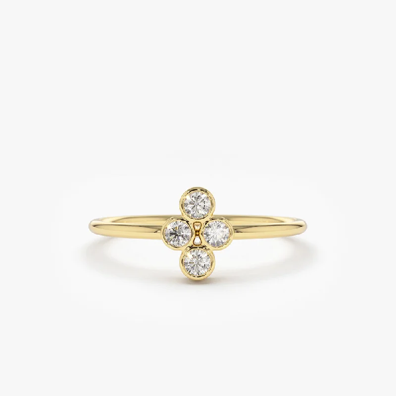 14K Gold Bezel Setting Quad Diamond Ring