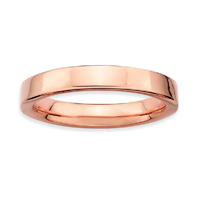 14k Rose Gold Plate Sterling Silver Stackable Polished Flat 3.5mm Band