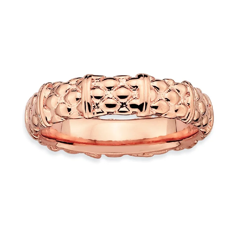 14k Rose Gold Plated Sterling Silver Divided Pattern 4.25mm Stack Band