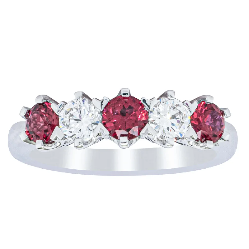 18ct White Gold .86ct Ruby & Diamond Pentagon Ring