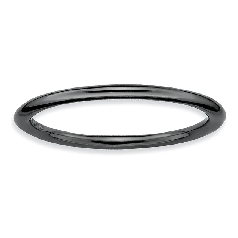 1mm Black Plated Sterling Silver Stackable Polished Elegant Band