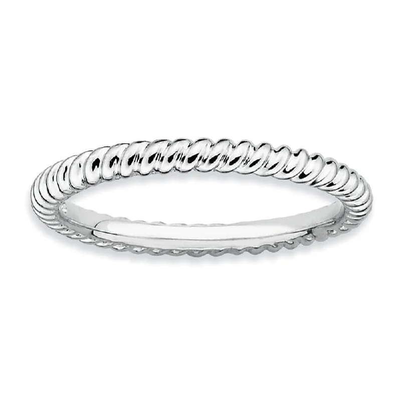 2.25mm Rhodium Plated Sterling Silver Stackable Twisted Band