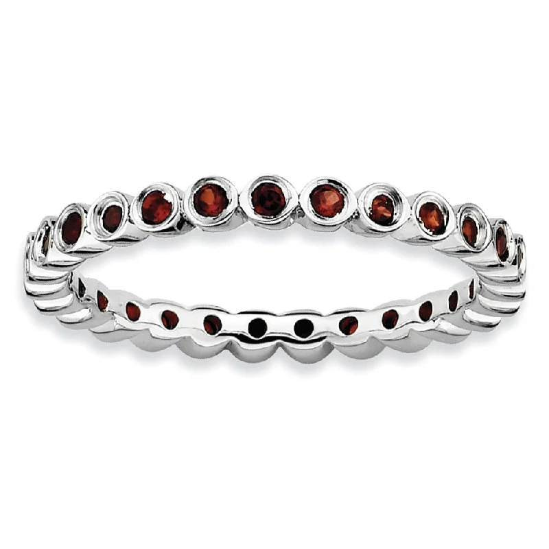 2.25mm Sterling Silver and Garnet Bezel Set Stackable Band