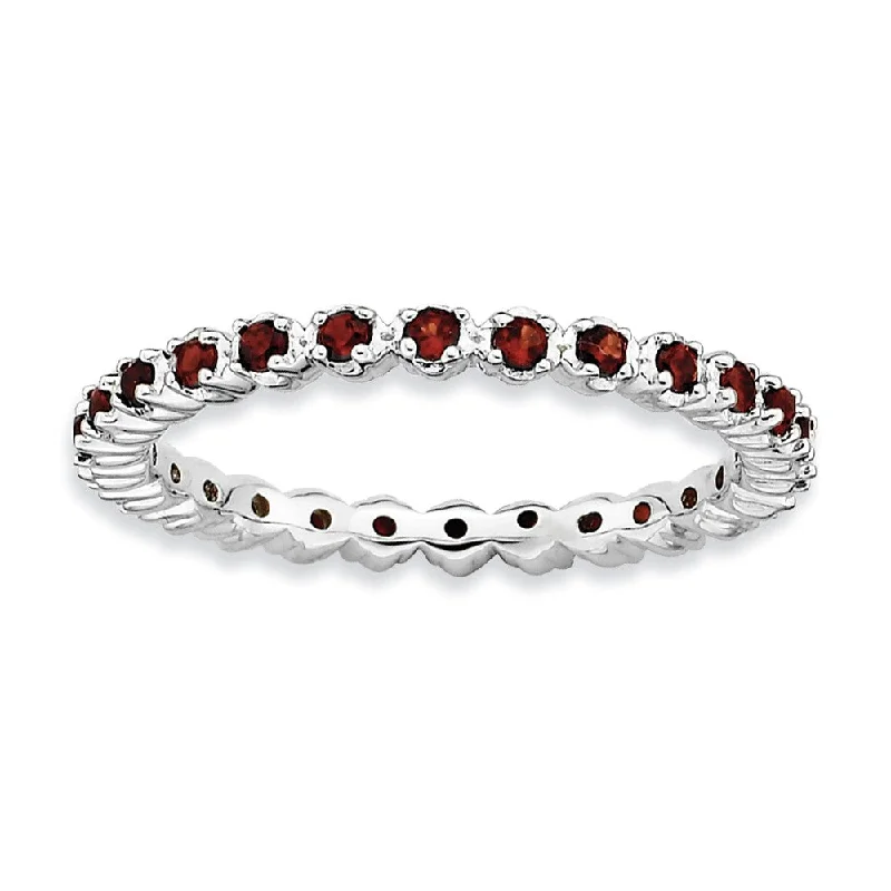 2.25mm Sterling Silver and Garnet Prong Set Stackable Band