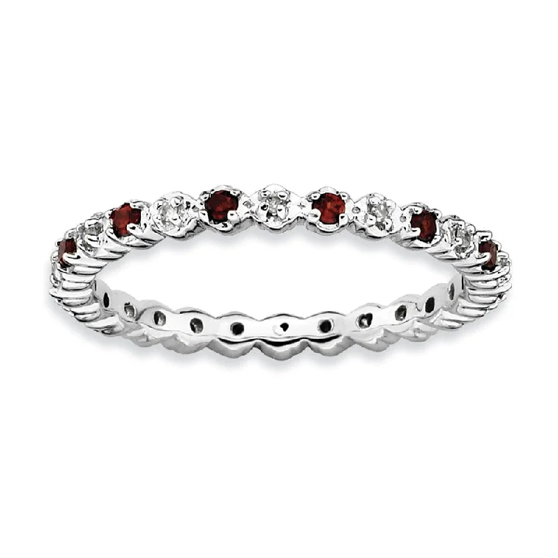 2.25mm Sterling Silver, Garnet & .04 Ctw Diamond Stackable Band