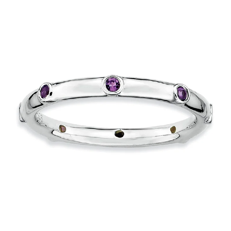 2.25mm Sterling Silver Stackable Amethyst Accent Band