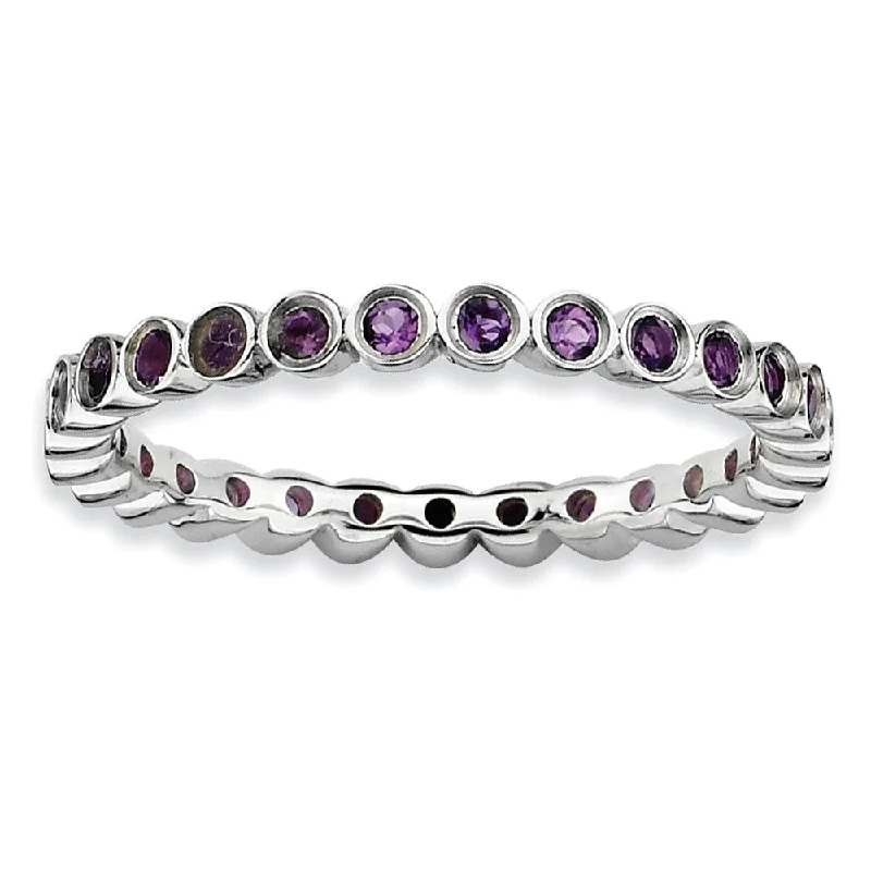 2.25mm Sterling Silver Stackable Bezel Set Amethyst Band