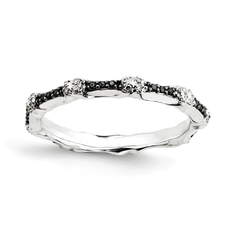 2.5mm Sterling Silver Stackable 0.25Ctw H-I White & Black Diamond Band