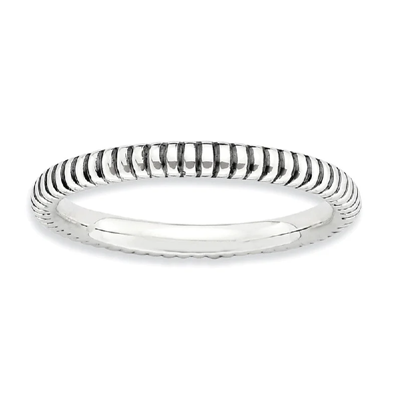 2.5mm Sterling Silver Stackable Antiqued Coiled Band