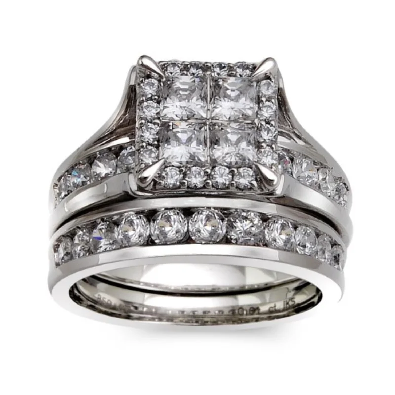 Elegant Necklaces And Bracelets At Limited-Time Offers 2 CTW Diamond Halo Bridal Set Ring in 10KT White Gold