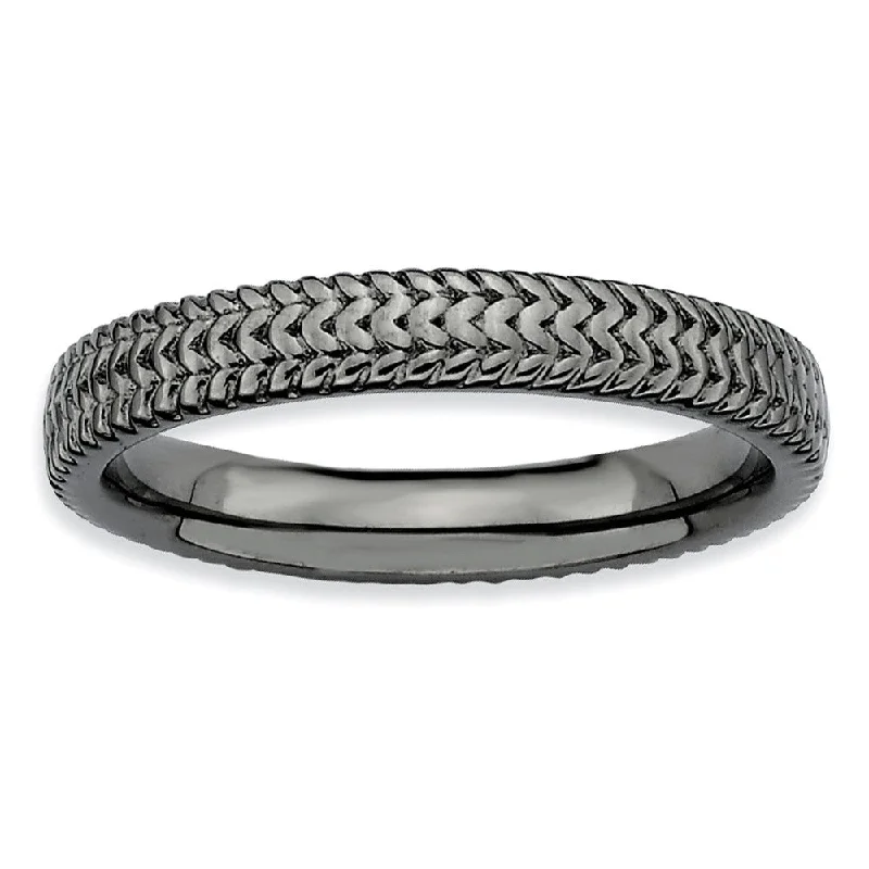 3.25mm Stackable Black Plated Sterling Silver Finely Textured Band