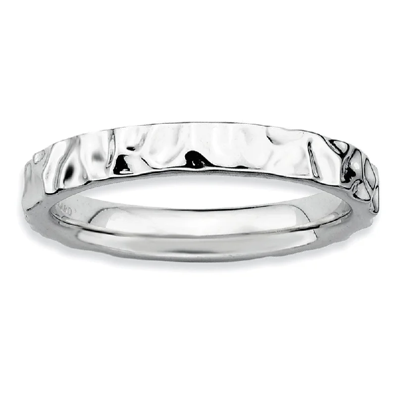 3.25mm Sterling Silver Stackable Hammered Polished Band