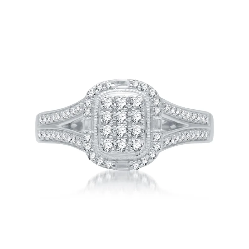Special Jewelry Deals – Upgrade Your Collection 3/8 CTW Diamond Halo Engagement Ring in Rhodium Plated Sterling Silver