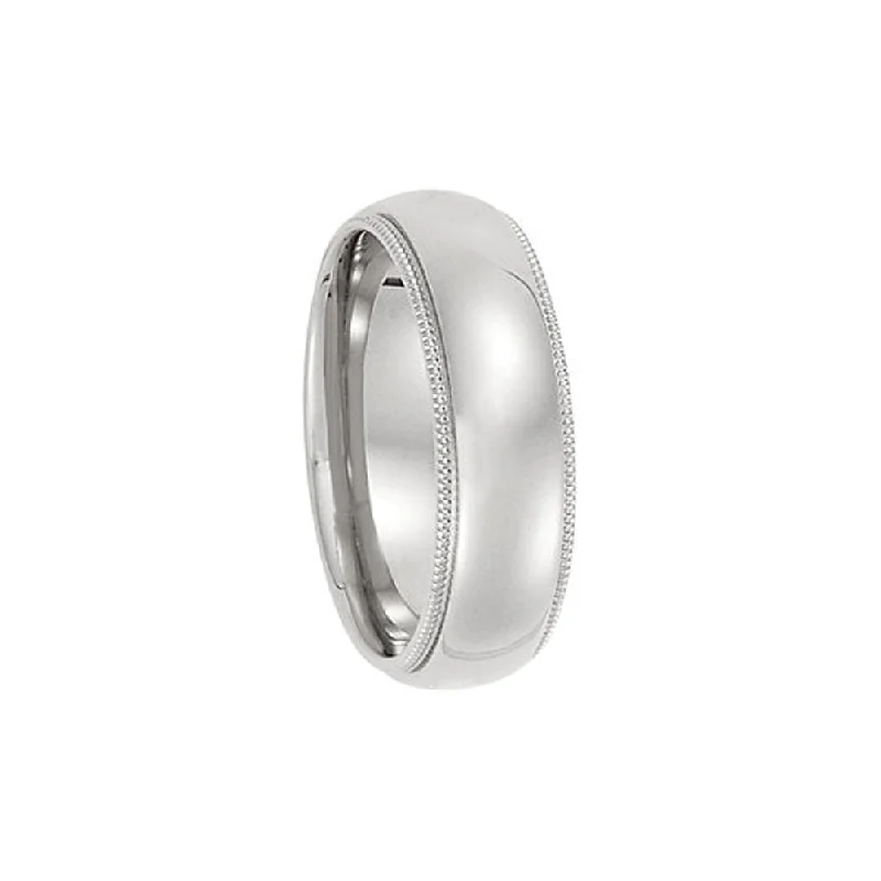 6mm Light Milgrain Edge Comfort Fit Domed Band in 14k White Gold