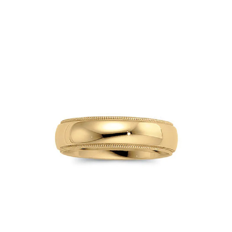 6mm Light Milgrain Edge Comfort Fit Domed Band in 14k Yellow Gold