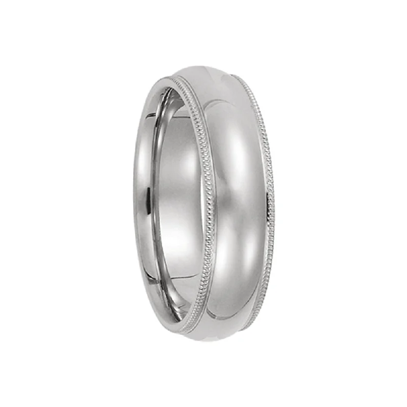 6mm Milgrain Edge Comfort Fit Domed Band in 14k White Gold