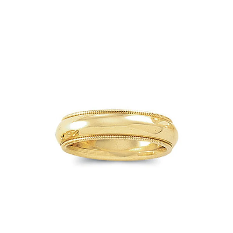 6mm Milgrain Edge Comfort Fit Domed Band in 14k Yellow Gold