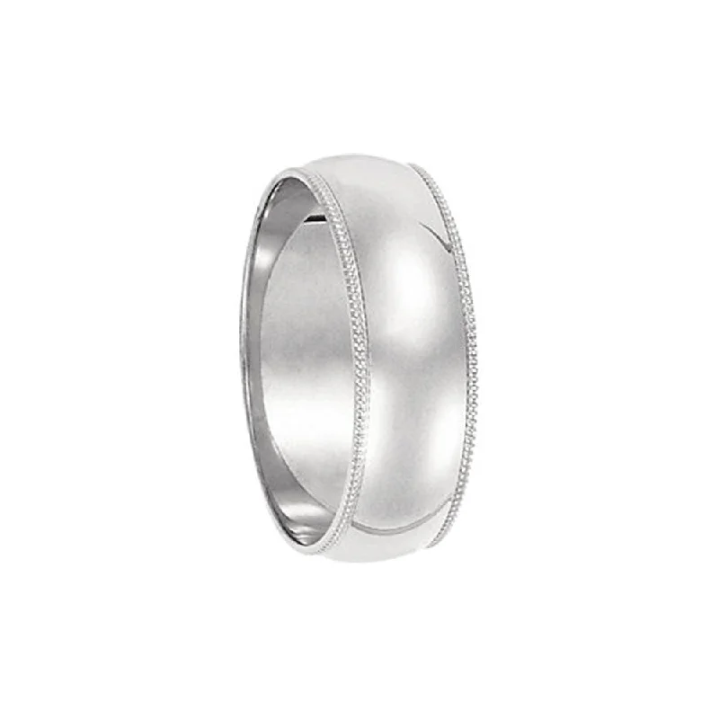 6mm Milgrain Edge Domed Light Band in 14k White Gold