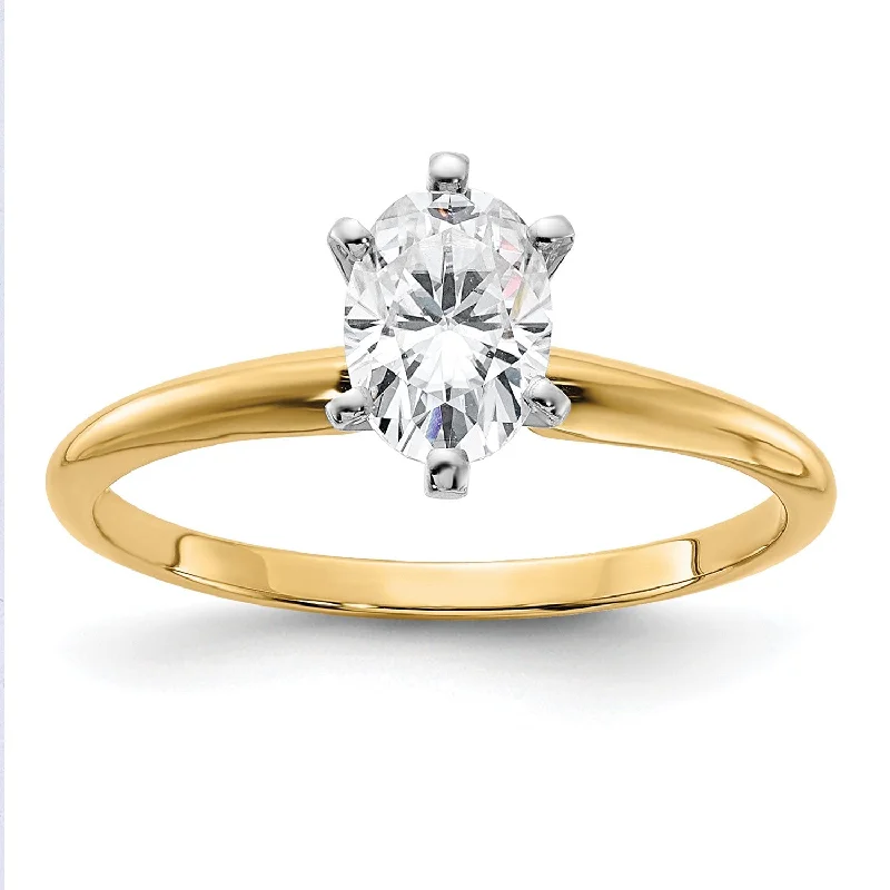 Jewelry Sale – Exclusive Styles At Lower Prices 7X5MM Oval Moissanite Solitaire Engagement Ring in 14KT Yellow Gold; Size 7