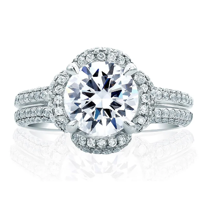 High-End Jewelry, Now More Affordable Than Ever A.Jaffe Rollover Pavé Split Shank and Flower Halo Diamond Engagement Ring MES684/153