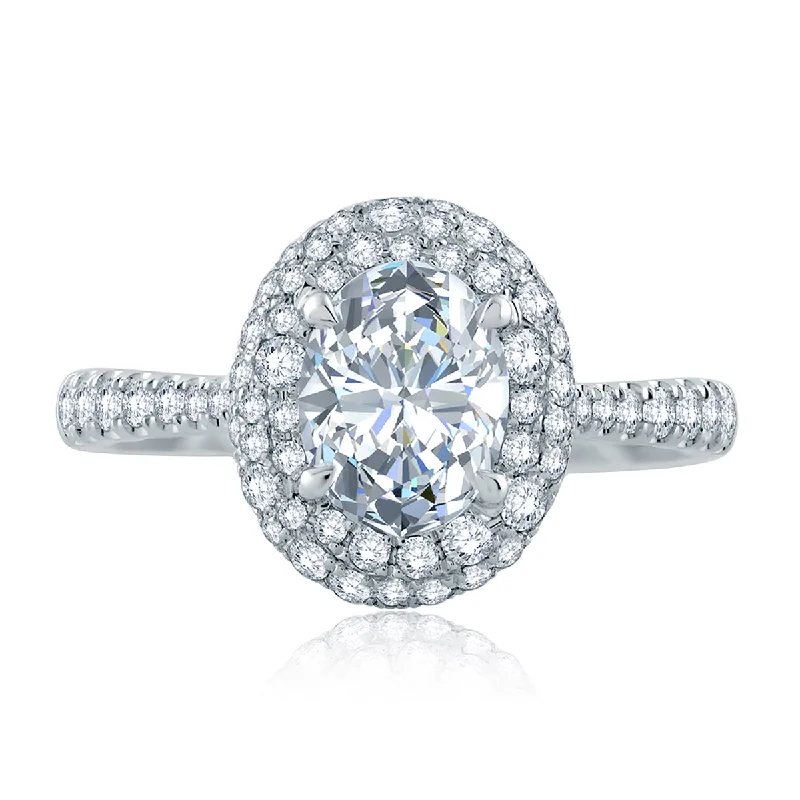 Chic And Stylish Jewelry At Discounted Prices A.Jaffe Scattered Diamond Double Oval Halo Quilted Engagement Ring ME2165Q/205 Chic And Stylish Jewelry At Discounted Prices A.Jaffe Scattered Diamond Double Oval Halo Quilted Engagement Ring ME2165Q/205