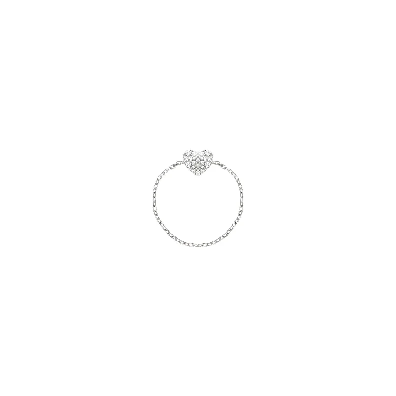 Stunning Jewelry At Even More Stunning Prices Heart Chain 18K Whitegold Ring w. Diamonds