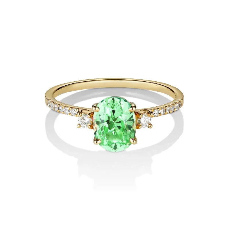 Minti 18K Gold Ring w. Tsavorite & Diamonds