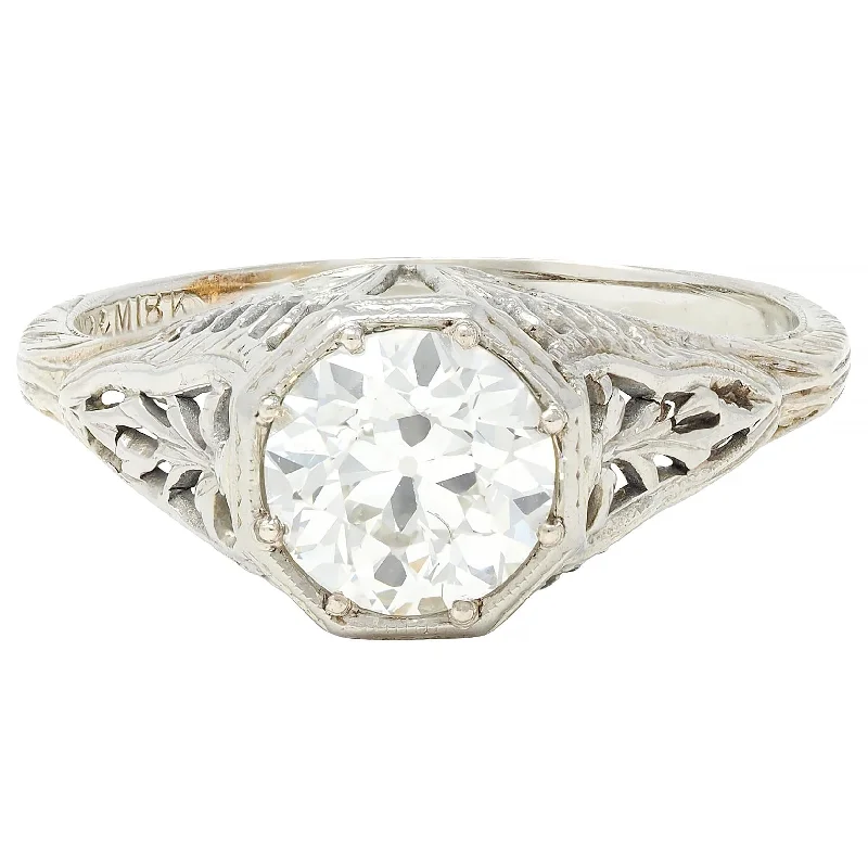 Buy More, Save More – Special Jewelry Discounts Art Deco 1.02 CTW Old European Diamond 18 Karat White Gold Foliate Antique Engagement Ring GIA