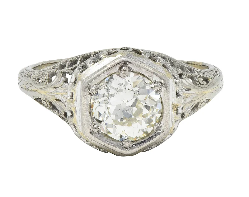 Timeless Jewelry Styles At Wallet-Friendly Prices Art Deco 1.12 CTW Old European Diamond 18 Karat White Gold Trellis Engagement Ring GIA