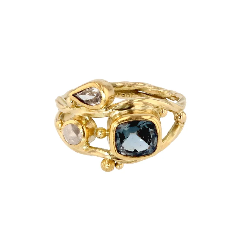 Unmissable Jewelry Discounts – Elevate Your Look For Less Double Seafire 18K & 22K Gold Ring w. Sapphire & Diamonds