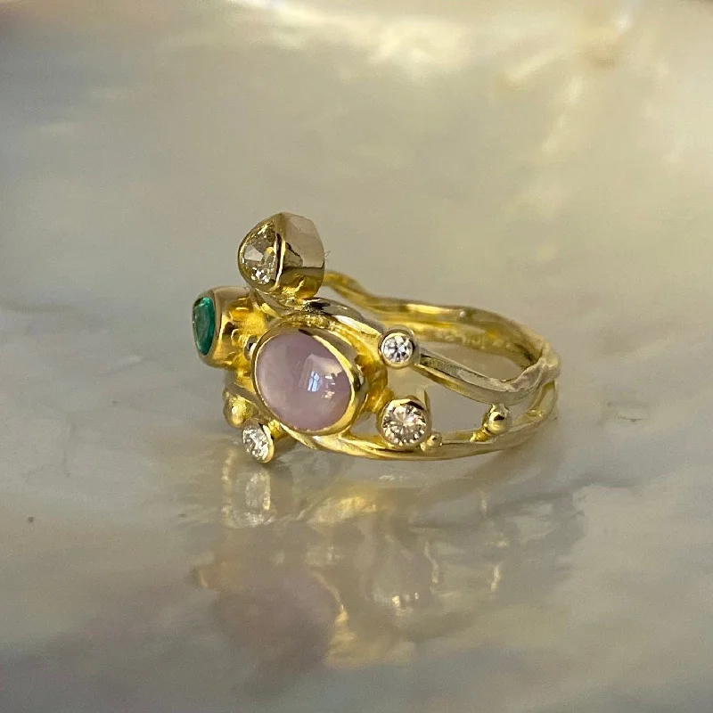 Modern Jewelry At Exclusive Discounts – Shop Today Double Seafire 18K & 22K Gold Ring w. Sapphire, Emerald & Diamonds