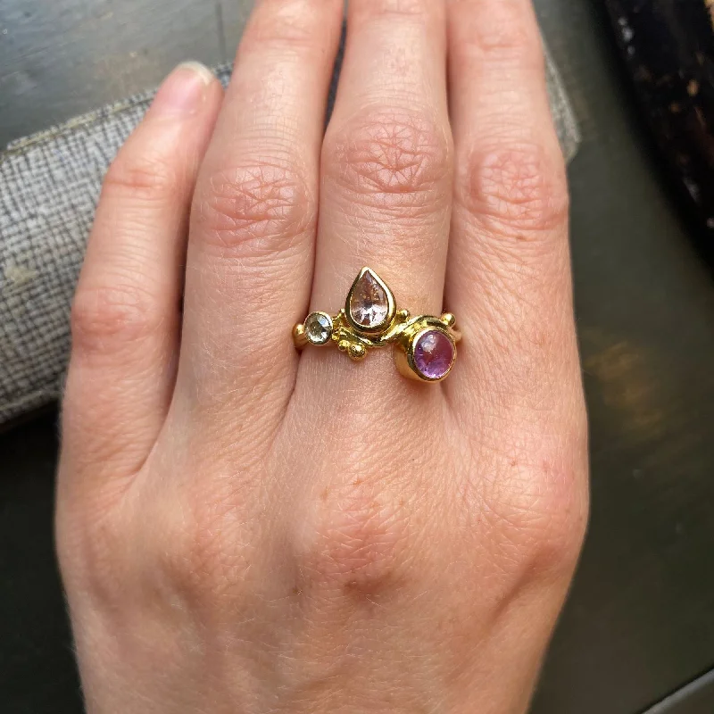 Premium Jewelry At Special Low Prices For A Limited Time Seafire 18K & 22K Gold Ring w. Morganite, Sapphire & Diamond