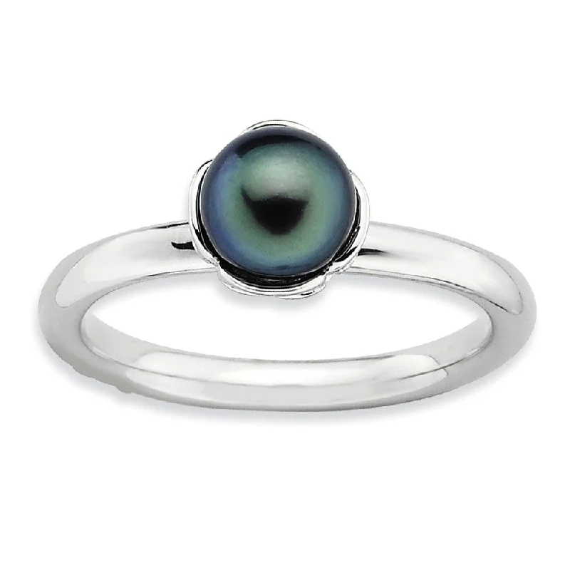 Black FW Cultured Pearl & Sterling Silver Stackable Ring (6.0-6.5mm)