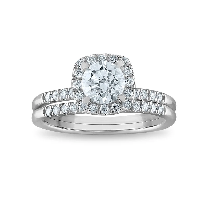 Affordable Luxury Jewelry For Every Occasion EcoLove 1 1/2 CTW Lab Grown Diamond Halo Bridal Set in 10KT White Gold