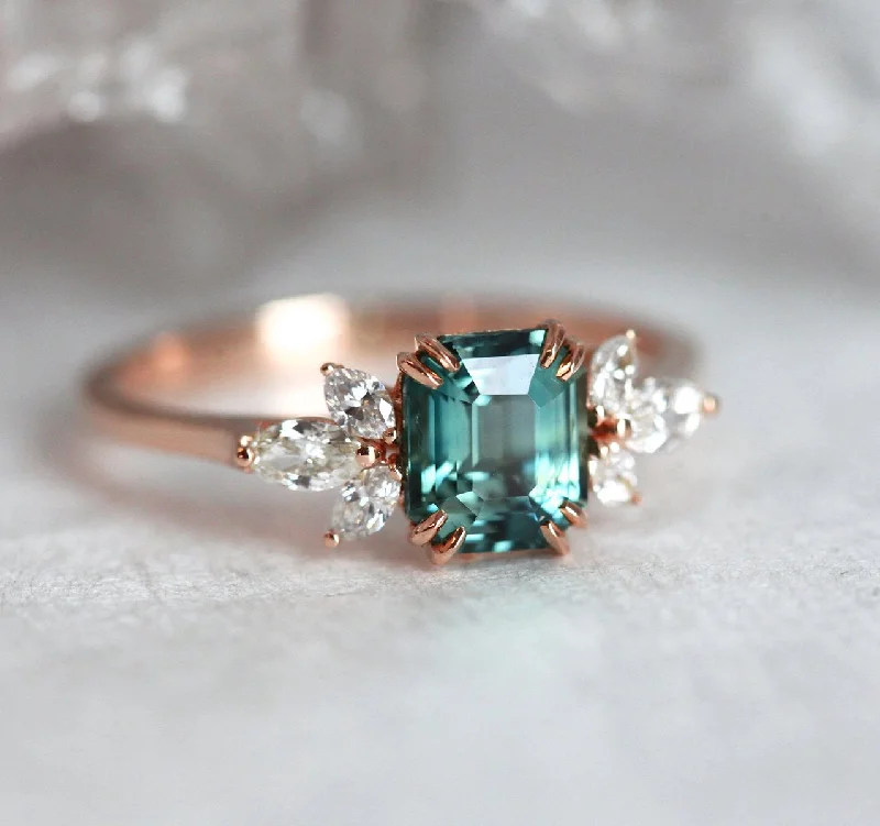 Ava Teal Sapphire Diamond Ring