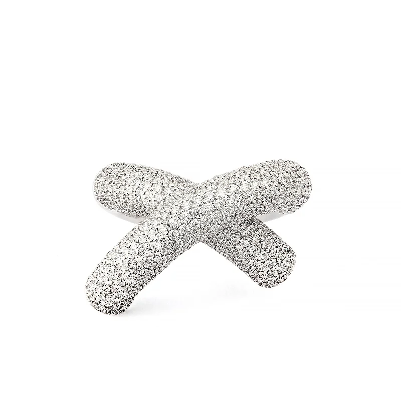 Limited-Time Jewelry Sale – Elegant Styles At Less Cross Loop Big Full Pavé 18K Whitegold Ring w. Diamonds