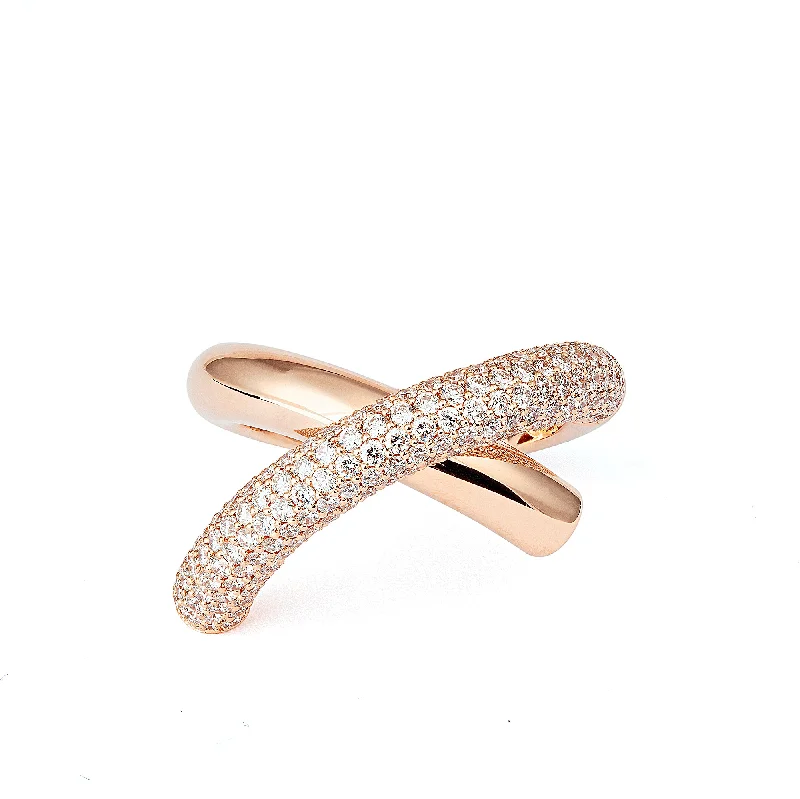 Limited-Time Offer On Premium Jewelry Collections Cross Loop Medium Half Pavé 18K Rosegold Ring w. Diamonds
