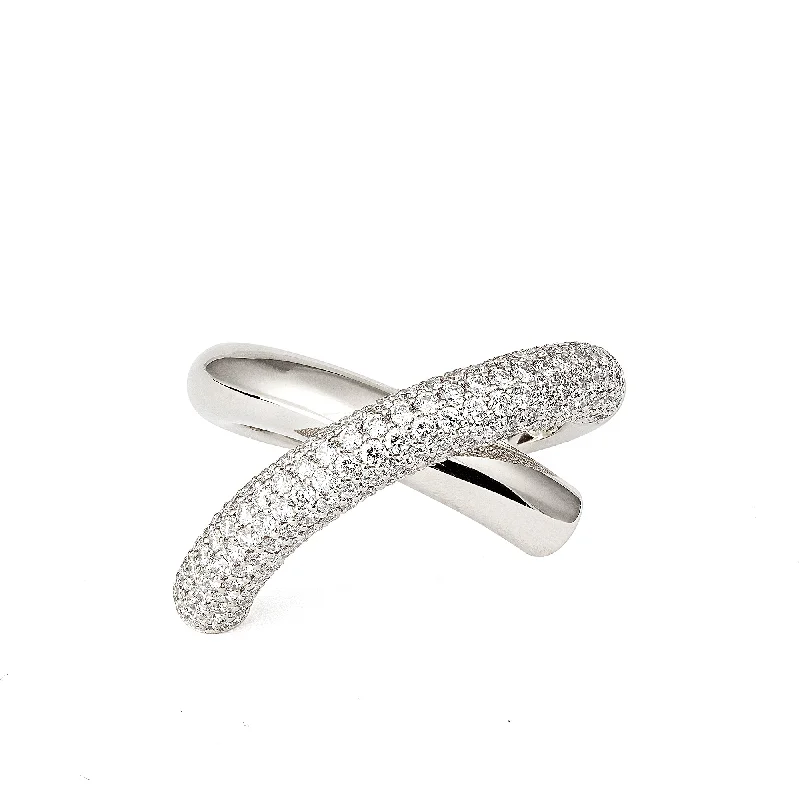 Exclusive Jewelry Discounts – Shop Now For Savings Cross Loop Medium Half Pavé 18K Whitegold Ring w. Diamonds