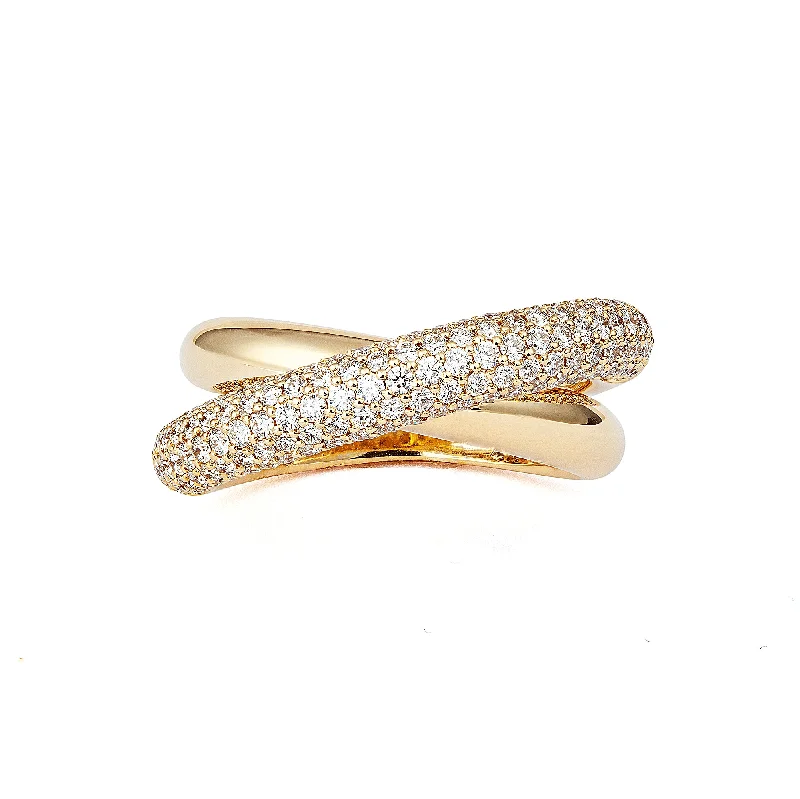 Unique Jewelry Designs Now At Discounted Rates Infinity Loop Medium Half Pavé 18K Gold Ring w. Diamonds