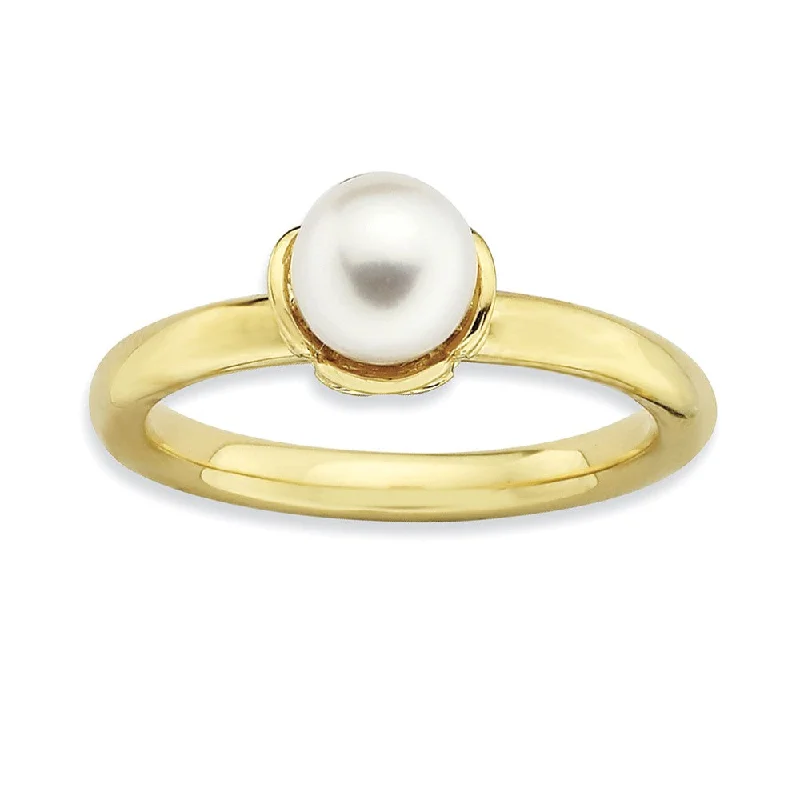 FW Cultured Pearl & 14k Yellow Gold Plated Sterling Silver Stack Ring