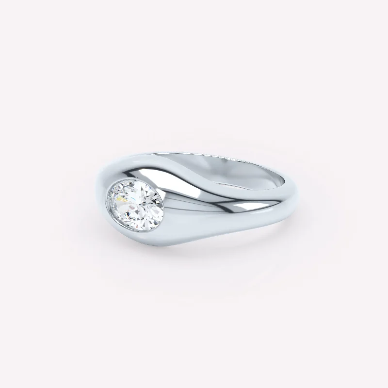 Curve Signet 18K Whitegold Ring w. Diamond